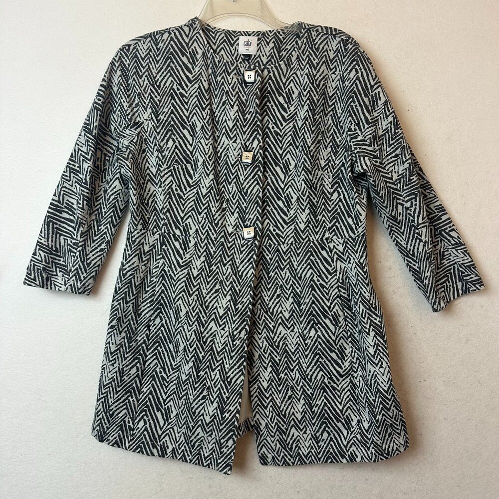 Cabi Jacket Style #3034 Womens M  Gray White Zig‎ Zag Zebra Ponte Knit Pockets